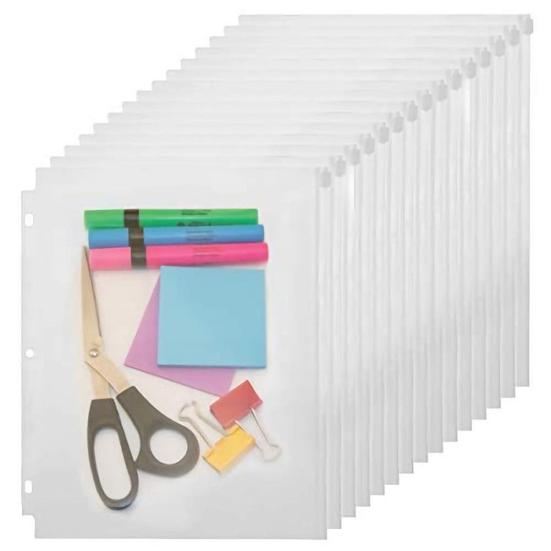 YoeeJob 3 Holes Clear PVC Zipper Binder Pocket Insert Pages Letter Size  8 1/2"" x 11 Loose Leaf Binder Filing Storage Bags 15 Per Pack - Image 1